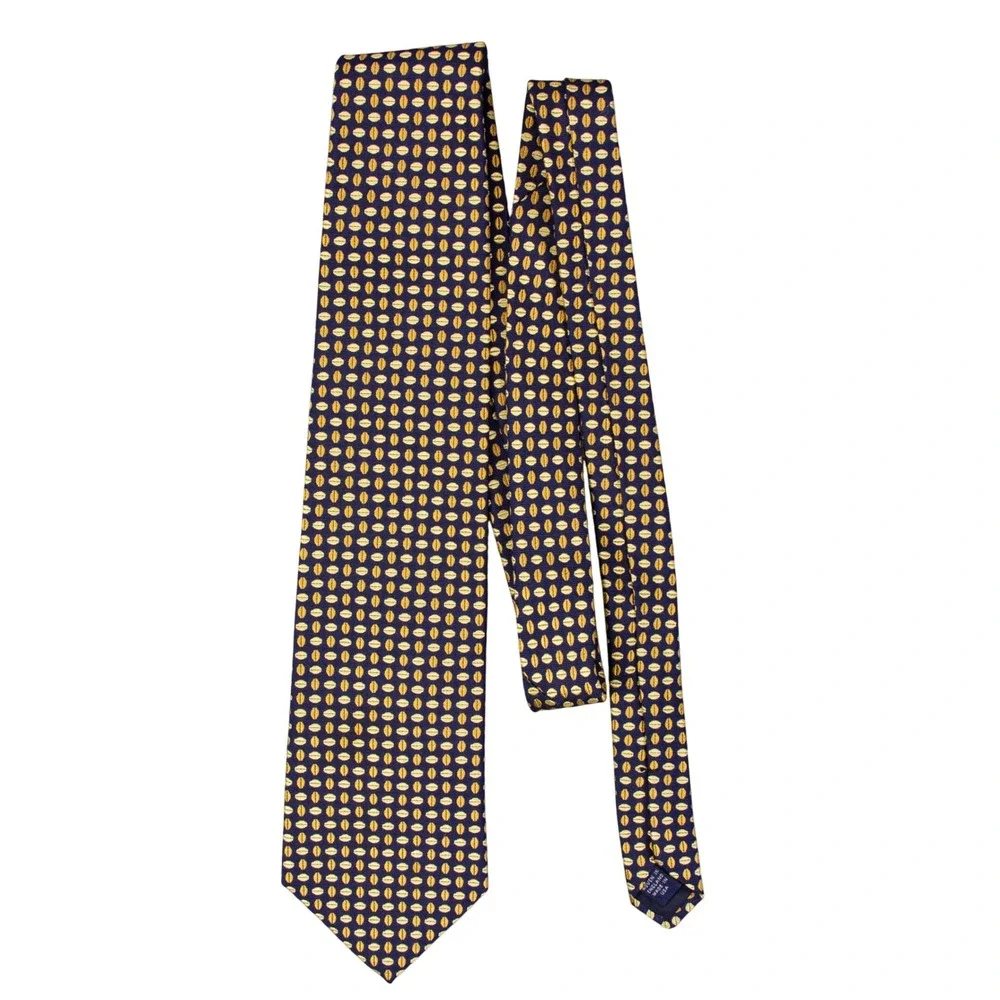Brooks Brothers Makers Navy Blue‎ Gold Geometric Silk Tie Woven in England USA